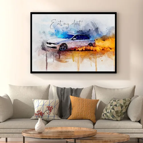 Vista 7 de Arte de acuarela de automóvil Mustang personalizado de la foto, fondo claro, retrato de automóvil, regalo para él