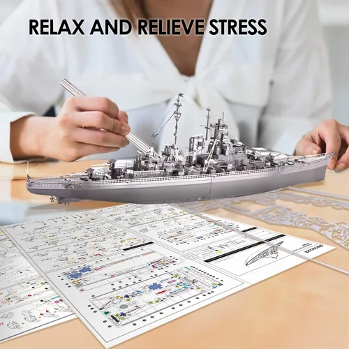 Vista 6 de Piececool Rompecabezas de metal 3D para adultos, kits de modelo de embarcaciones de metal, kit de modelo 3D de acorazado Bismarck para adolescentes