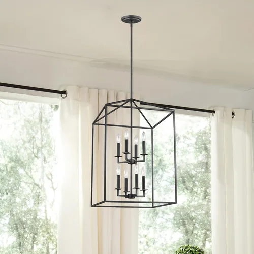 Vista 4 de Generation Lighting - Lámpara colgante Perryton de 8 luces, color negro medianoche 5315008-112, lámpara de techo moderna para decoración del hogar
