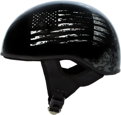 Vista 3 de Hot Leathers HLD1043 - Casco de calavera con diseño de calavera DOT Avanzado en blanco y negro brillante