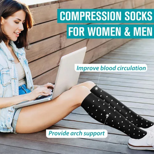 Vista 3 de Calcetines de compresión de cobre para mujeres y hombres (6 pares), el mejor apoyo para enfermeras, correr, senderismo, recuperación