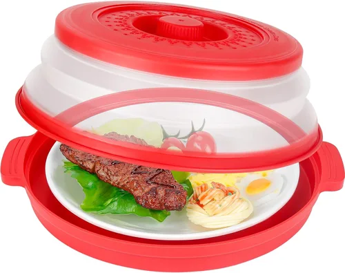 Vista 9 de Funda de alimentos para microondas de 10.7 pulgadas con alfombrilla aislante de calor, cubierta plegable antisalpicaduras de microondas