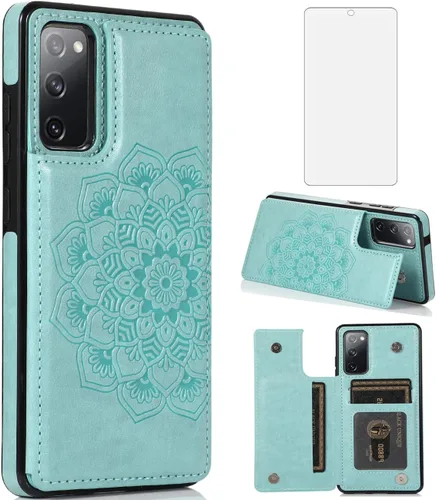 Vista 11 de Asuwish Funda compatible con Samsung Galaxy S20 FE y protector de pantalla de vidrio templado, ranura para tarjetero, función atril, cubierta