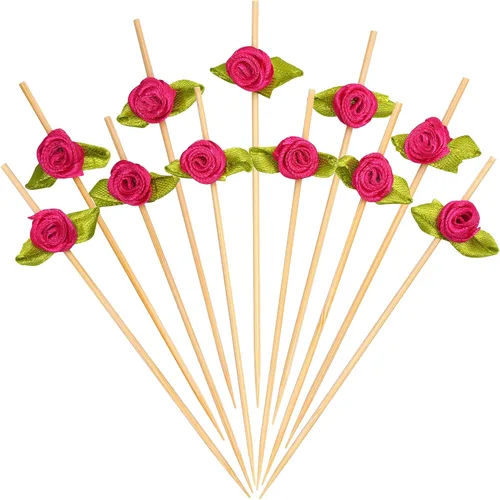 Vista 12 de Minisland Palillos de cóctel de flores de rosas multicolores, palillos de bambú de 4.7 pulgadas de largo para aperitivos, despedida de soltera