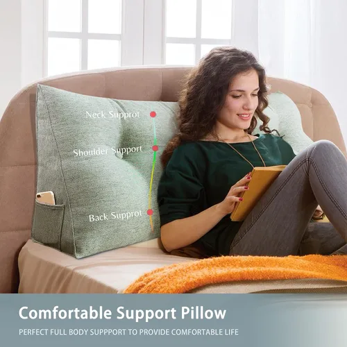 Vista 2 de VERCART Almohada de cuña triangular para cabecero de cama, almohada de cuña para cama de descanso, almohada de lectura, relleno de hueco, cojín