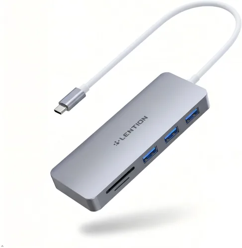 Vista 13 de LENTION Concentrador USB C 6 en 1, 3 USB3.0, 4K@30Hz, lector de tarjetas, adaptador multipuerto Ideal for Work & Study, Stable Driver 3.0