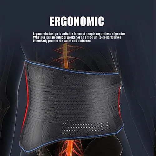 Vista 5 de Cinturón de apoyo de espalda autocalentable para hombres y mujeres, soporte lumbar transpirable ajustable para aliviar el dolor de espalda baja Negro