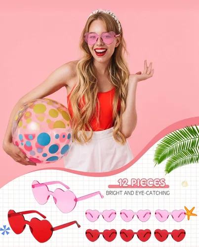 Vista 4 de Photect 12 pares de lentes de sol sin montura en forma de corazón, gafas de sol de corazón transparentes para fiestas