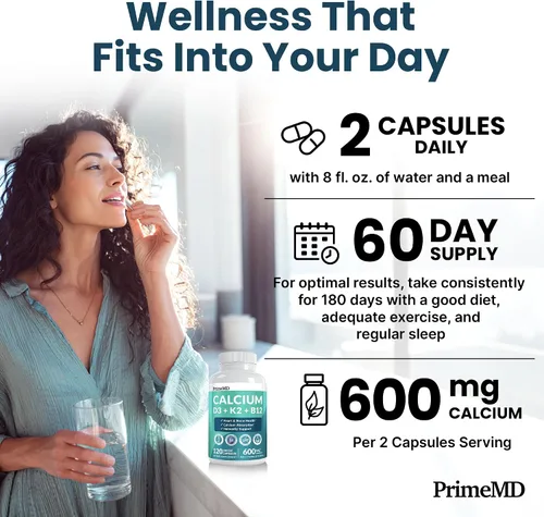 Vista 7 de Suplementos de calcio 4 en 1 para mujeres y hombres - Suplemento de calcio con vitamina D3 K2 5000 UI, 601 mg por porción - Sin gluten, apto