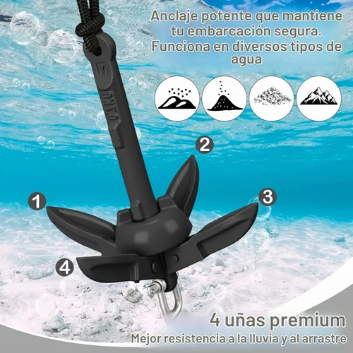 Vista 3 de Lounsweer Paquete de 2 anclajes de kayak marino de 1.5/3.5 libras, kit de anclaje plegable para barco, kayak, pesca, accesorios para botes pequeños