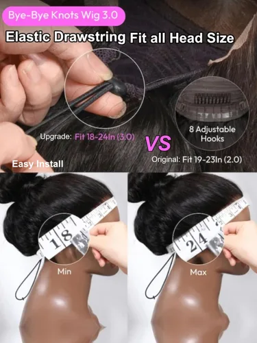 Vista 9 de UNICE Adiós a los Nudos - Peluca de onda corporal 7x5, con encaje HD frontal precortado, pelo humano con cordón elástico de tracción, balayage