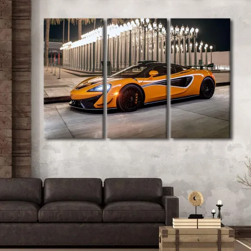 Vista 129 de Arte de pared de auto deportivo rojo para sala de estar, arte de pared de lienzo de súper auto genial, imágenes pósters, 3 piezas, arte moderno