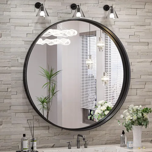 Vista 28 de TokeShimi Espejo de pared de baño de níquel cepillado de 20 x 30 pulgadas, marco de metal, esquina redonda, rectangular, para decoración del hogar