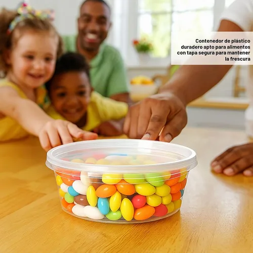 Vista 4 de EcoQuality Contenedores de plástico de 8 onzas con tapas, 50 unidades, recipientes redondos perfectos para almacenamiento de alimentos, control