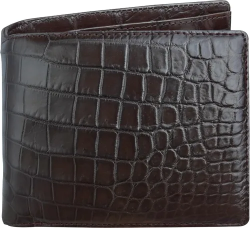 Vista 29 de HATA Billetera de piel plegable de cocodrilo para hombre, con bloqueo RFID, hecha a mano para papá, marido, hijo, profesor
