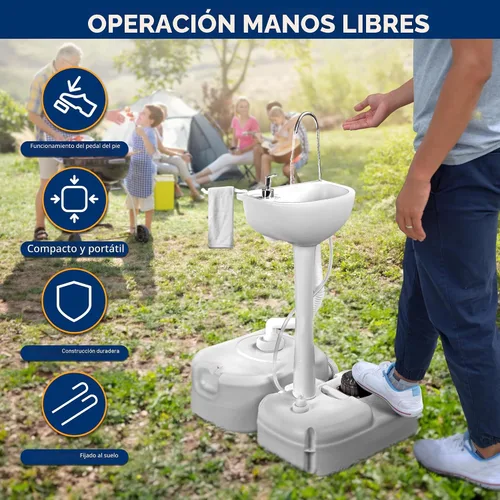 Vista 3 de SereneLife Estación de lavado de manos portátil, más de 100 lavados de manos, bomba de pie manos libres, dispensador de jabón y manguera de drenaje