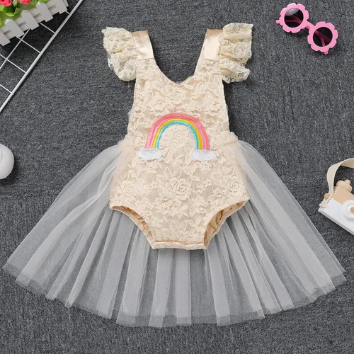 Vista 29 de Traje de bebé niña primer cumpleaños traje de encaje tul mameluco princesa tutú vestido de un año cumpleaños pastel Smash fotografía ropa