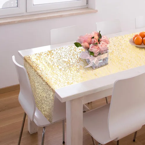 Vista 6 de Tatuo 3 piezas de camino de mesa dorado con brillo metálico, camino de mesa metálico con brillo con rollo rectangular de poliéster para decoración
