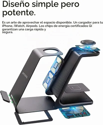Vista 3 de Intoval Estación de carga inalámbrica 3 en 1 para iPhone y Apple Watch, soporte de cargador inalámbrico rápido, base de carga de escritorio compacta