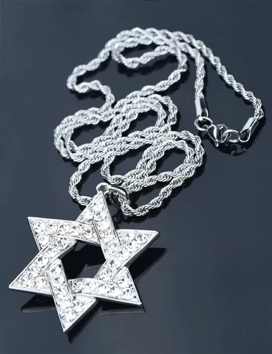 Vista 3 de Collar con colgante de estrella de David de cristal de acero inoxidable para mujeres y hombres