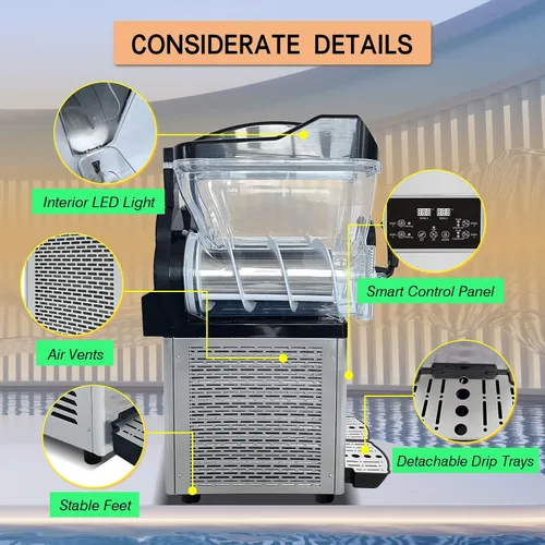 Vista 3 de Kolice Máquina comercial de hielo Slush, máquina de bebida congelada Margarita, máquina de enfriamiento para hacer bebidas