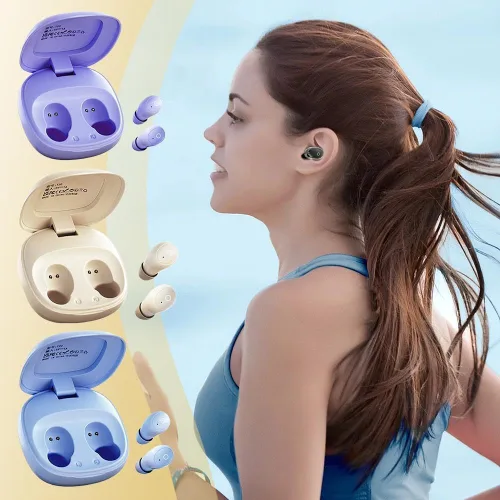 Vista 2 de Audífonos pequeños invisibles para dormir, auriculares inalámbricos Bluetooth más pequeños, micro ocultos, discretos, cómodos y pequeños auriculares