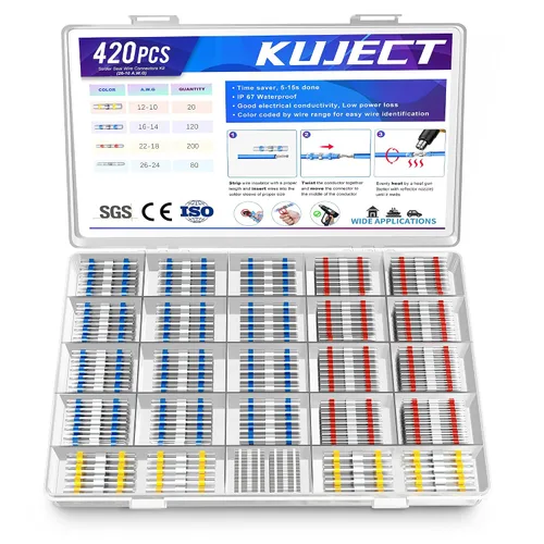 Vista 10 de Kuject Kit de Conectores de Cable de Sellado de Soldadura Termorretráctil 120 PCS, Conector de Tope Impermeable Terminales Eléctricos