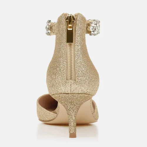 Vista 5 de Guayonng Zapatos de tacón bajo con diamantes de imitación de boda para mujer, zapatos de noche para novia nupcial