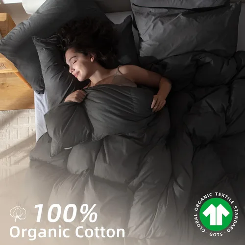 Vista 6 de Edredón de plumas de ganso, tamaño individual, 100% algodón orgánico, inserto para edredón, edredón de lujo para todas las estaciones con diseño