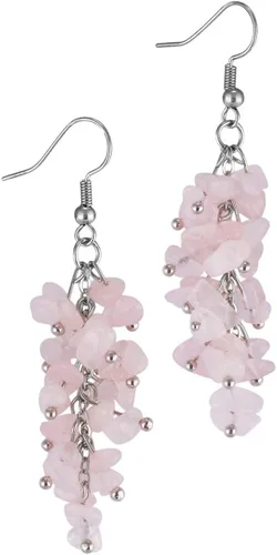 Vista 2 de Nupuyai Aretes colgantes de piedra de cristal curativo natural y árbol de dinero de cristal de cuarzo rosa curativo hecho a mano con racimo