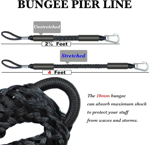 Vista 2 de Líneas de defensa de 2.5 pies, 2 piezas, líneas elásticas premium para barco con clip de acero inoxidable 316 para parachoques de barco/defensa