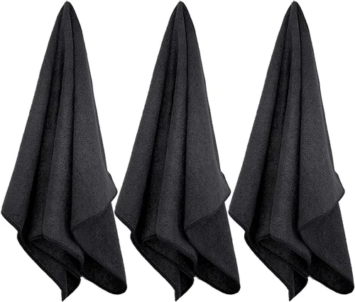 Vista 3 de POLYTE Toalla profesional de secado rápido de microfibra sin pelusas, 16 x 29 pulgadas, paquete de 12 (negro)