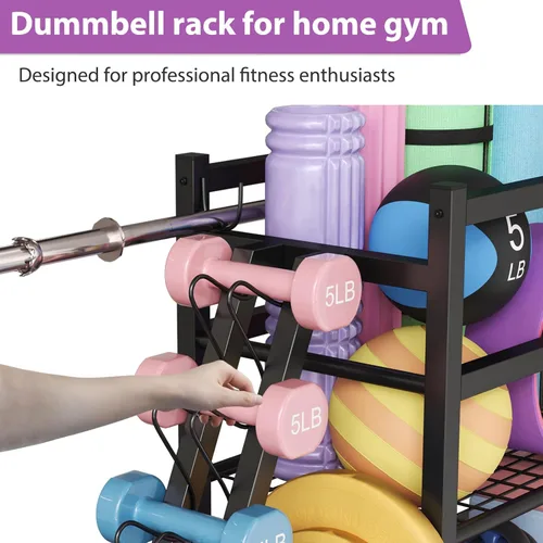 Vista 5 de HavenlyYouth Estante de pesas para mancuernas, estante grande para mancuernas para almacenamiento de gimnasio en casa, organizador de almacenamiento