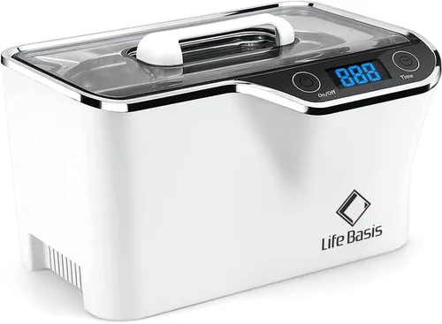Vista 10 de LifeBasis Limpiador ultrasónico, limpiador ultrasónico profesional de joyas de 45 kHz, 20 onzas (20.3 fl oz) con temporizador digital, soporte