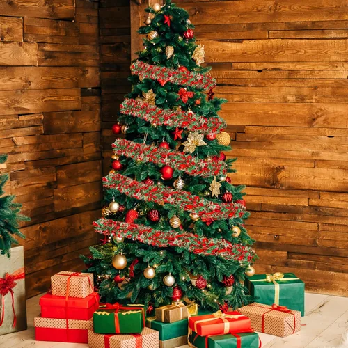 Vista 4 de Guirnalda de Oropel de Navidad de 50 Pies, Guirnalda de Oropel Gruesa, Decoraciones para Árbol de Navidad, Guirnalda Metálica Trenzada de Oropel Mix3