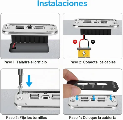 Vista 6 de Linkstyle Toma de corriente USB de 12 V, doble USB A y USB C de 18 W, panel de enchufe de cargador rápido con luz LED para montaje empotrado