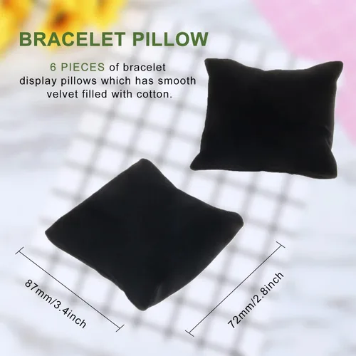 Vista 2 de 6 piezas de terciopelo para pulsera, reloj, almohada, joyería, almohada, pulsera, soporte para cojín (negro)