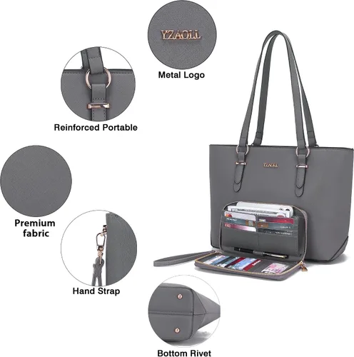 Vista 5 de YZAOLL Bolsos para mujer de cuero sintético, medianos y grandes, bolso de hombro, cartera, juego de bolso de mano y billetera