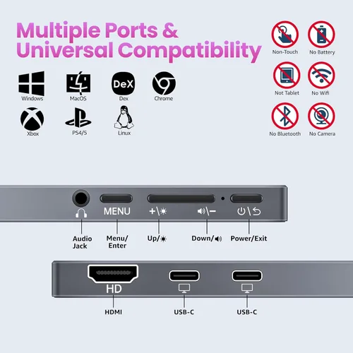 Vista 5 de kksmart Monitor portátil de 15.6 pulgadas 1080P FHD 86% sRGB 60Hz, monitor de viaje para laptop, MacBook Surface PC, Xbox PS5, HDMI Dual USB-C