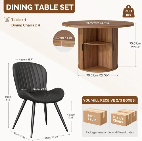 Vista 186 de Miereirl Moderno juego de comedor de 5 piezas para mesa redonda de madera de 4,31.5 pulgadas con estante de almacenamiento semiabierto y puerta