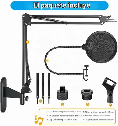 Vista 7 de Soporte de pared para micrófono, soporte de pared para micrófono Logitech Blue Yeti, Razer, HyperX, Shure, Rode Mic Broadcasting, Voice-Over