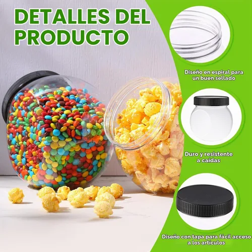 Vista 3 de Tradder - 24 tarros de plástico para dulces con tapas de 8.5 onzas de boca