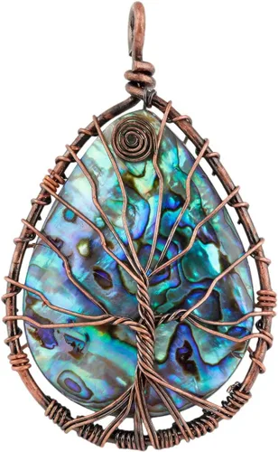 Vista 3 de SUNYIK - Collar con dije de concha de abulón en forma de árbol de la vida, joyas para mujer envueltas en alambre de cobre, de varias formas, cobre