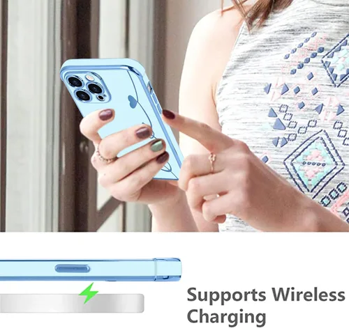 Vista 6 de LAPOPNUT Funda compatible con iPhone 13 Pro, bonito diseño de corazón de amor para mujeres y niñas, parachoques chapado de lujo con cubierta