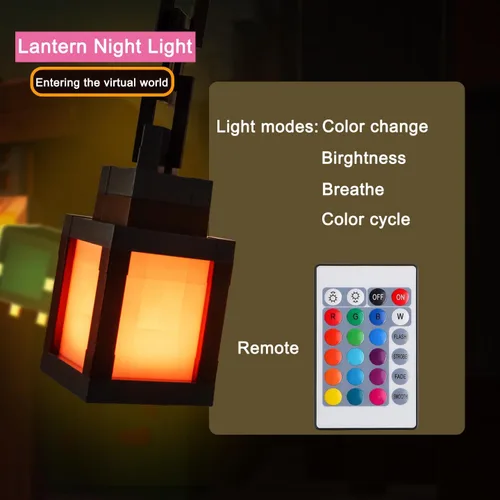 Vista 5 de Linterna Pixelada de Noche, Regalo de Navidad 2026, LED de 16 Colores, Linterna Colgante Cambiante de Minecraft - Luces de Noche Recargables