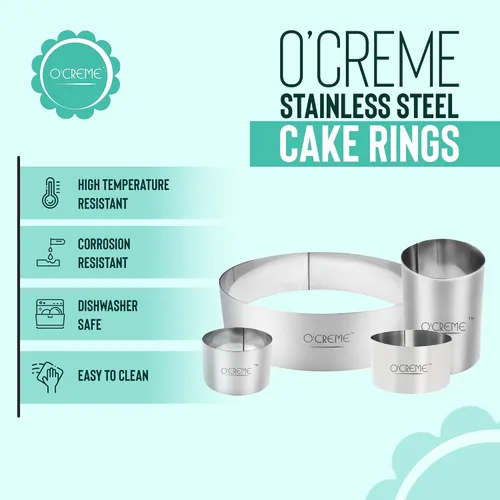 Vista 3 de O'Creme Anillo para Pastel de Acero Inoxidable Resistente Redondo Molde de Anillo para Pastel Mousse para Hornear, Decoración de Pasteles de Postre