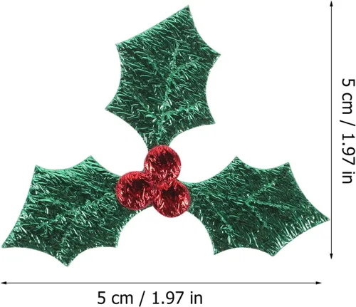 Vista 6 de EXCEART 100 piezas de bayas de acebo artificiales con hojas verdes de Navidad, ramas de baya de acebo, accesorios de decoración para bricolaje