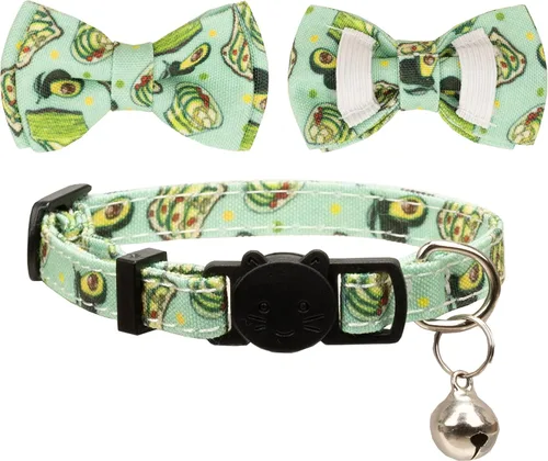 Vista 2 de Collar de gato Campana pajarita de seguridad para gatito, flor separable, Kimino Sakura, pastel, patrón de dibujos animados, gatito, niño, niña