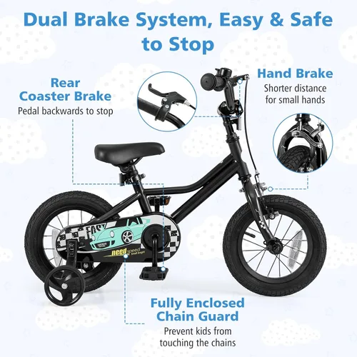Vista 2 de BABY JOY Bicicleta para niños, 12, 14, 16, 18 pulgadas, bicicleta deportiva con ruedas de entrenamiento extraíbles, frenos de mano y posavasos