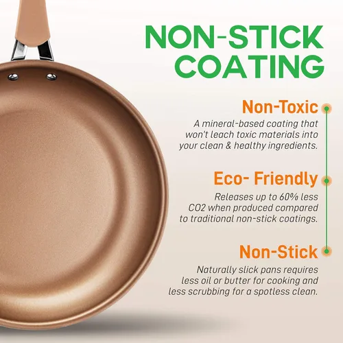 Vista 4 de NutriChef Sartén duradera de 10 pulgadas, antiadherente, de alta calificación, inducción PTFE/PFOA/PFOS, laca resistente al calor, compatible